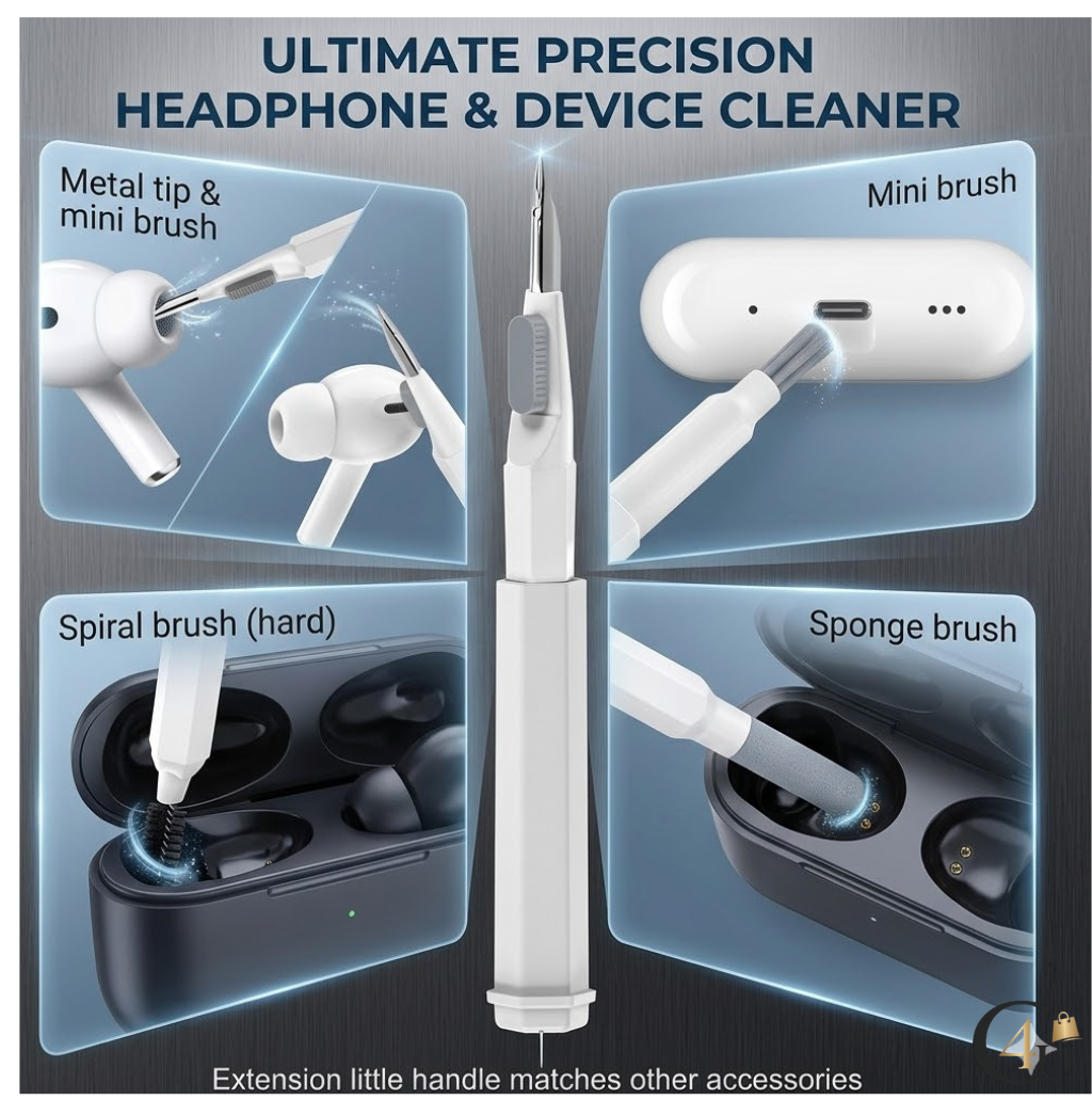 Comfort4u 20-in-1 electronics cleaning kit with brushes, swabs, and sprays for keyboard, phone, and earbuds cleaning.