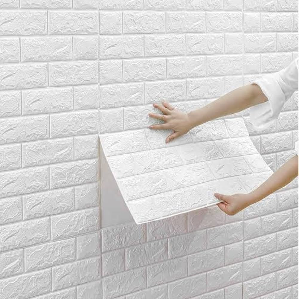 Set of 3| 3D Wall Sticker White Brick Sheet | Waterproof Self Adhesive Home Decor Wallpaper (70x77 CM)