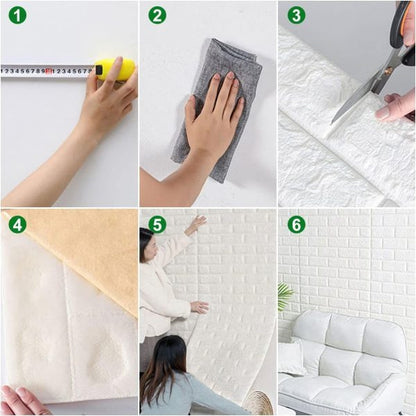 Set of 3| 3D Wall Sticker White Brick Sheet | Waterproof Self Adhesive Home Decor Wallpaper (70x77 CM)